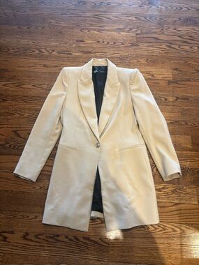 Zara- Women’s Cream Single-Button Long Blazer Coat